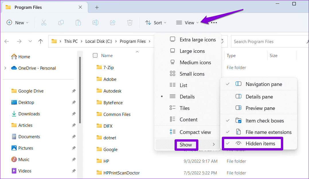 Show-Hidden-Items-in-File-Explorer أفضل 6 إصلاحات لخطأ المستخدم المحدد ليس لديه ملف تعريف صالح على Windows