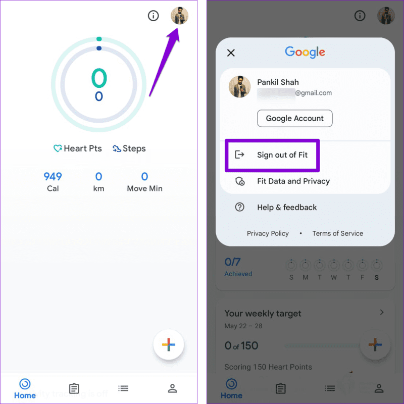Sign-Out-of-Fit-App-1 أفضل 7 طرق لإصلاح عدم تتبع تطبيق Google Fit للخطوات على Android