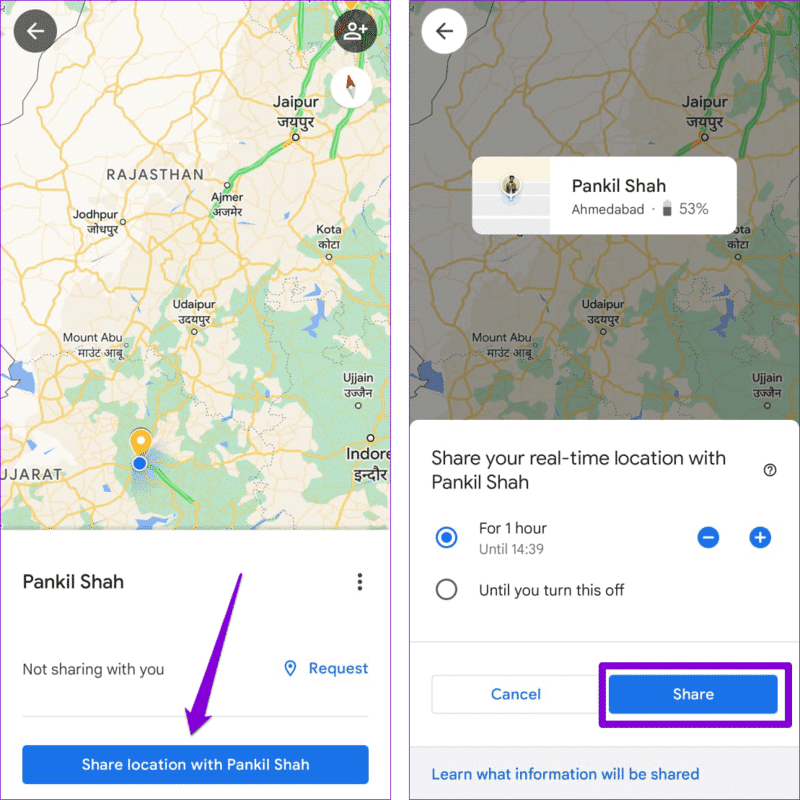 Start-Location-Sharing-in-Google-Maps أفضل 8 طرق لإصلاح عدم تحديث مشاركة الموقع في Google Maps على Android و iPhone