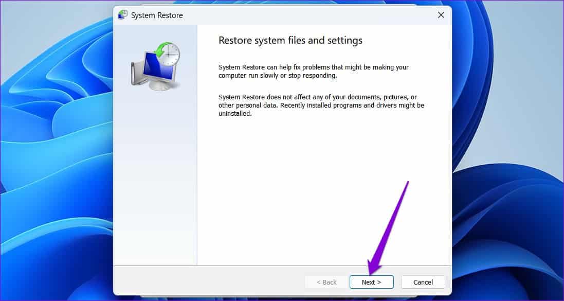 System-Restore-in-Windows-11-2 أفضل 6 طرق لإصلاح عدم عمل مفتاح المسافة في Windows 11