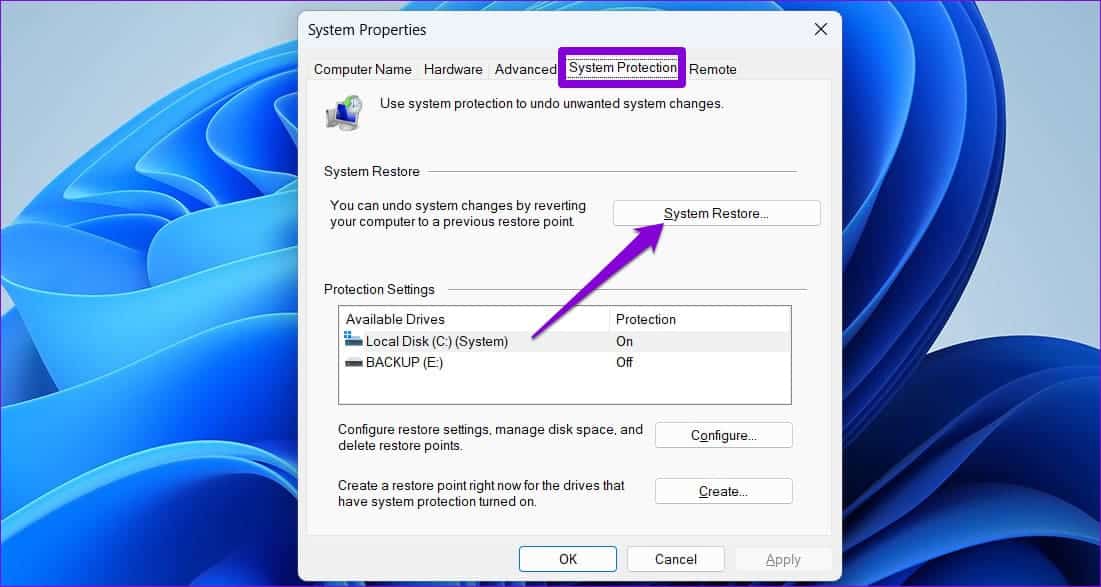 System-Restore-on-Windows-11-2 أفضل 6 طرق لإصلاح عدم عمل مفتاح المسافة في Windows 11