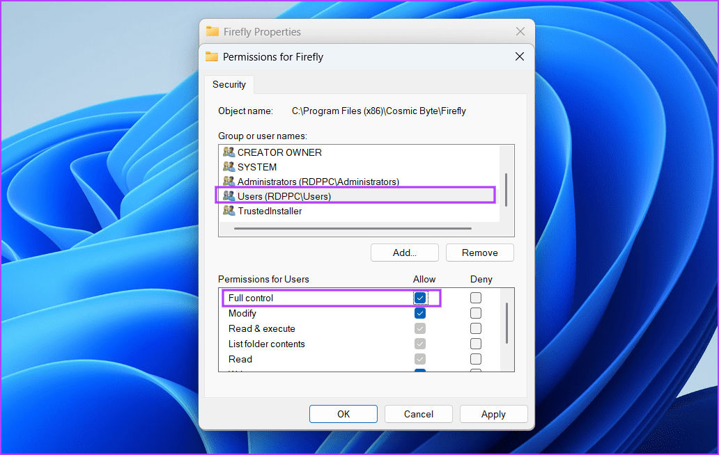 Take-Full-Ownership-of-the-Uninstaller-File-4 أفضل 6 طرق لإصلاح خطأ "ليس لديك وصول كافٍ لإلغاء التثبيت" في Windows