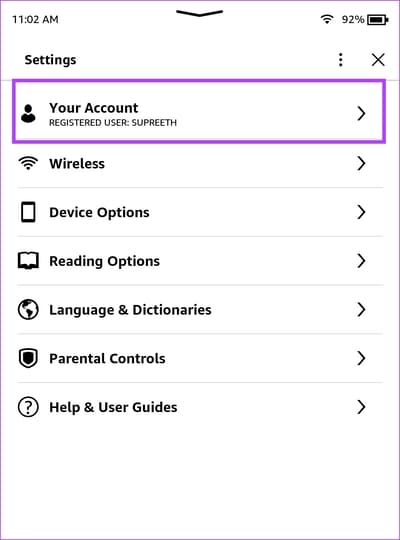 Tap-on-Your-Account كيفية تغيير حساب Amazon على Kindle