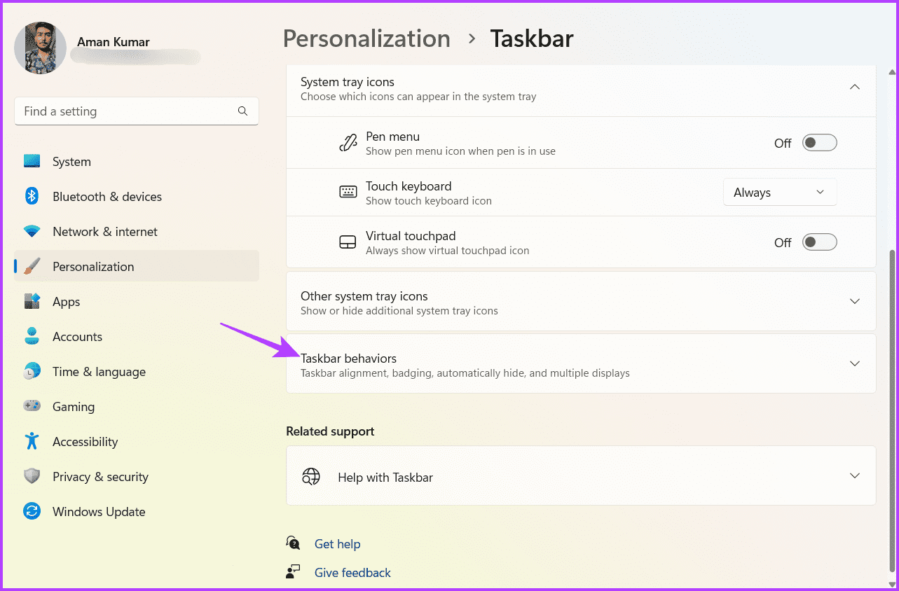 Taskbar-behaviors-option أفضل 6 طرق لإصلاح عدم عمل ميزة اختفاء شريط المهام التلقائي في Windows 11