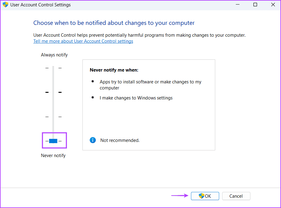 Temporarily-Disable-UAC-2 أفضل 6 طرق لإصلاح خطأ "ليس لديك وصول كافٍ لإلغاء التثبيت" في Windows