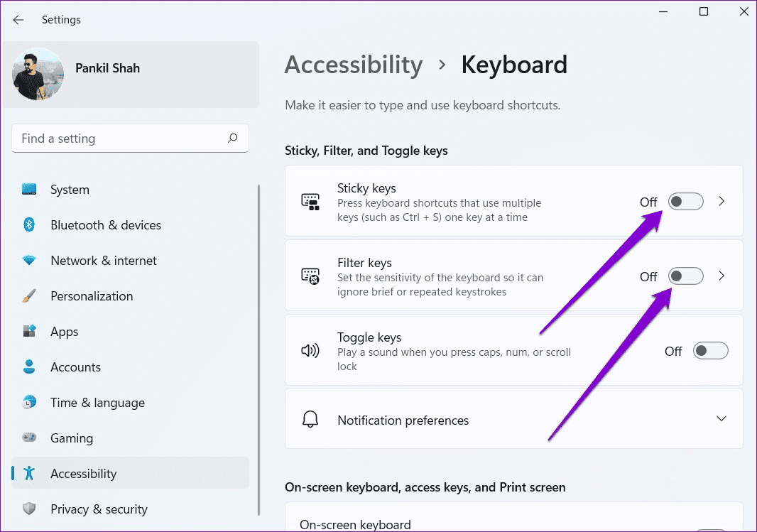 Turn-Off-Sticky-Keys-and-Filter-Keys أفضل 6 طرق لإصلاح عدم عمل مفتاح المسافة في Windows 11