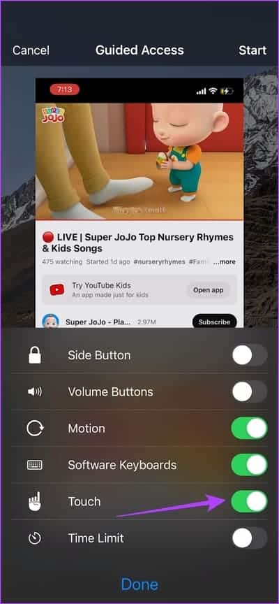 Turn-off-Toggle-for-Touch كيفية استخدام الوصول الموجه Guided Access على iPhone و iPad