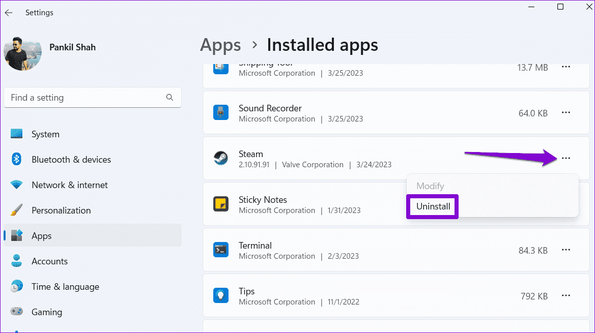 Uninstall-Steam-From-Windows-1 أفضل 7 طرق لإصلاح ظهور رمز خطأ تسجيل الدخول E84 في Steam على Windows