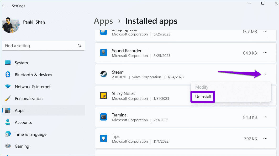 Uninstall-Steam-From-Windows-2 أفضل 7 طرق لإصلاح خطأ قفل ملف المحتوى في Steam لنظام Windows
