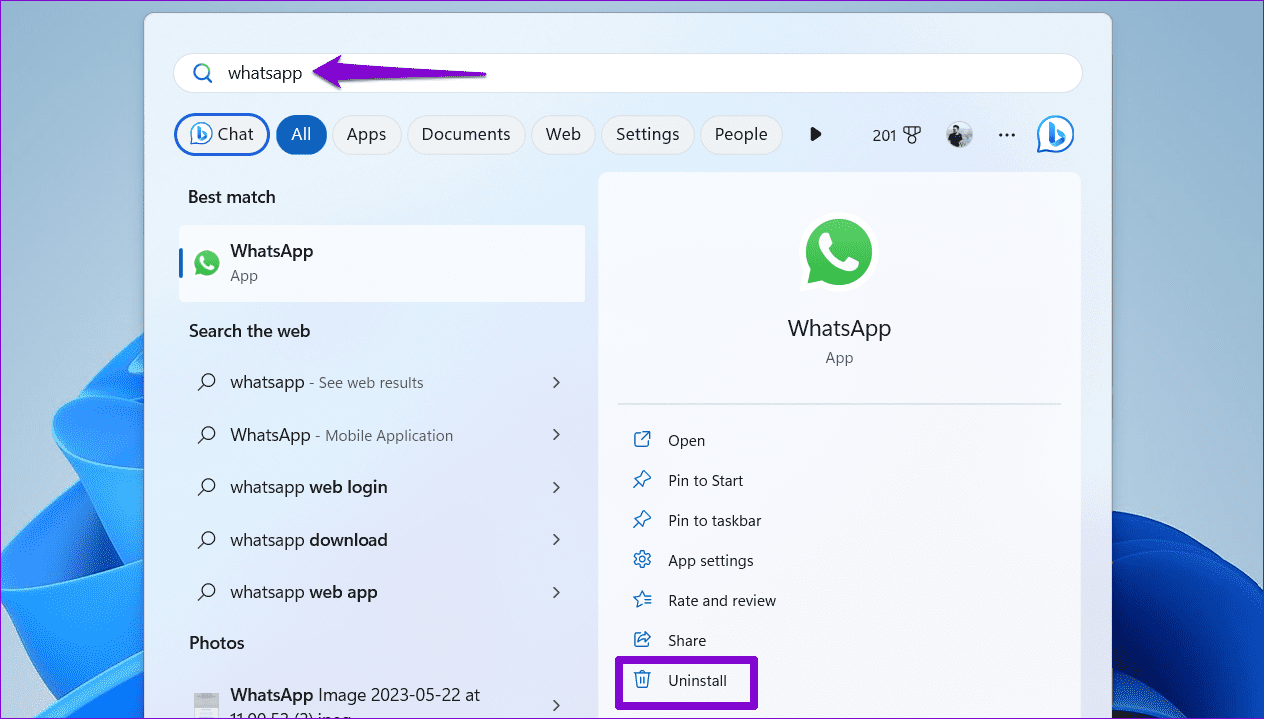 Uninstall-WhatsApp-Windows أفضل 6 إصلاحات لخطأ المستخدم المحدد ليس لديه ملف تعريف صالح على Windows