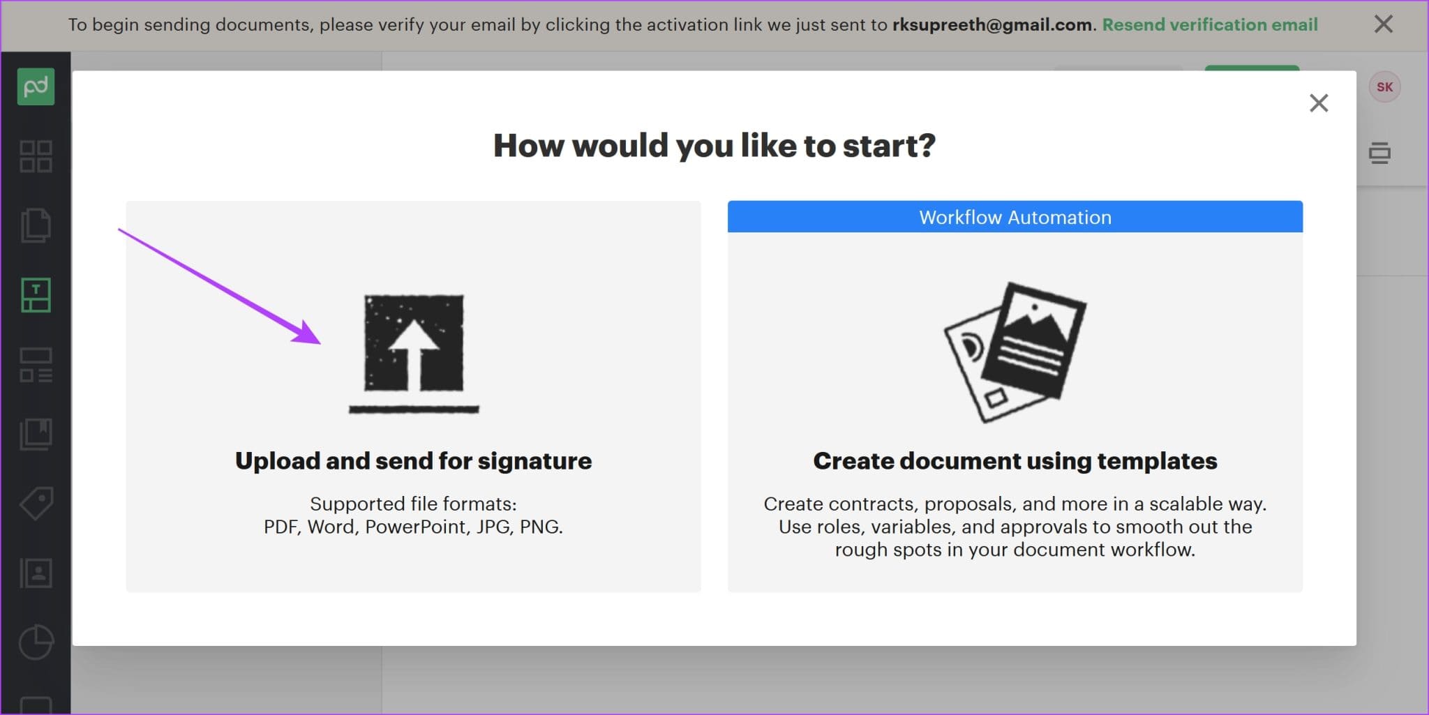 Upload-and-Send-for-Signature-2048x1025-1 4 طرق لإضافة توقيع رقمي أو توقيع إلكتروني مجانًا