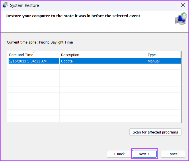 Use-System-Restore-3 أفضل 8 طرق لإصلاح خطأ عدم وجود تكوين IP صالح في Ethernet على Windows 11