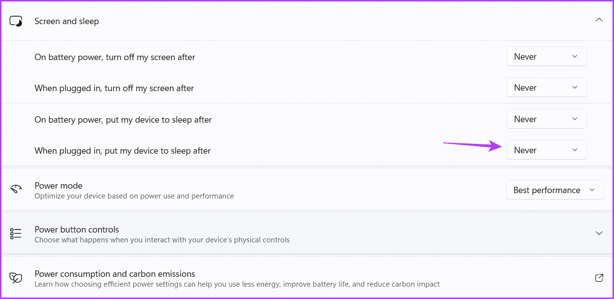 When-plugged-in-put-my-device-to-sleep-after 4 أفضل الطرق لتعطيل وضع السكون في Windows 11