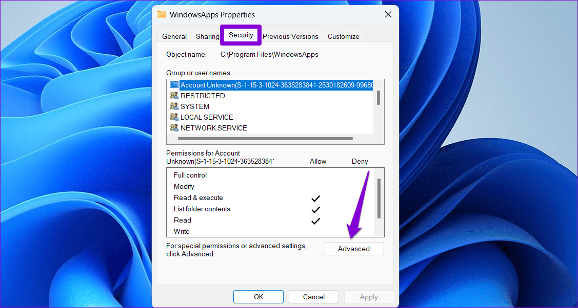 WindowsApps-Folder-Properties أفضل 6 إصلاحات لخطأ المستخدم المحدد ليس لديه ملف تعريف صالح على Windows