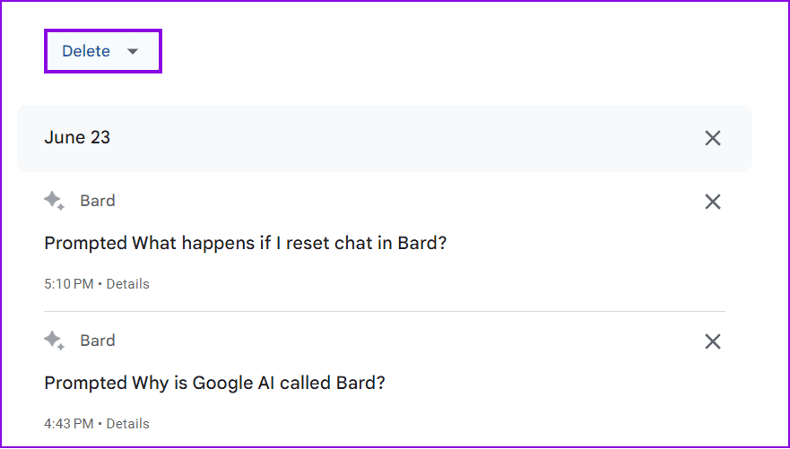 choose-Delete-from-the-Bard-Activity-page كيفية عرض وحذف سجل Google BARD وبيانات النشاط