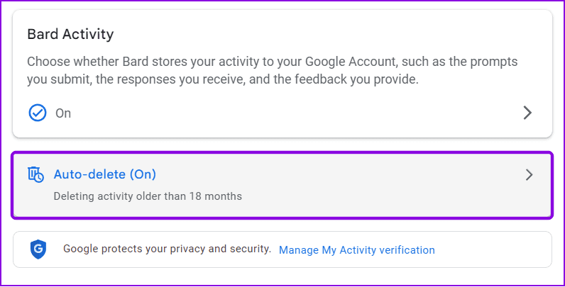 choose-auto-delete كيفية عرض وحذف سجل Google BARD وبيانات النشاط
