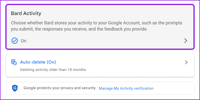 choose-bard-activity-1 كيفية عرض وحذف سجل Google BARD وبيانات النشاط