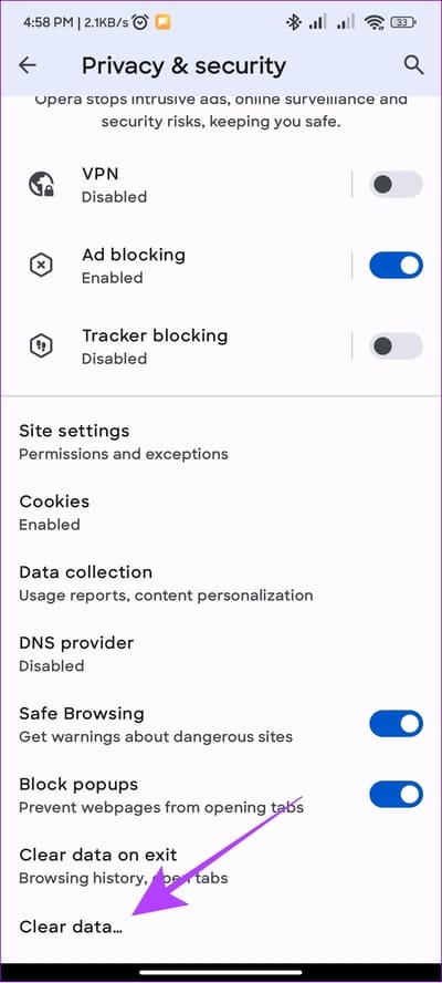 choose-clear-data كيفية مسح ذاكرة التخزين المؤقت في Opera و Opera GX