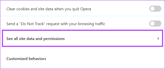 choose-see-all-sire-data-and-permissions كيفية مسح ذاكرة التخزين المؤقت في Opera و Opera GX