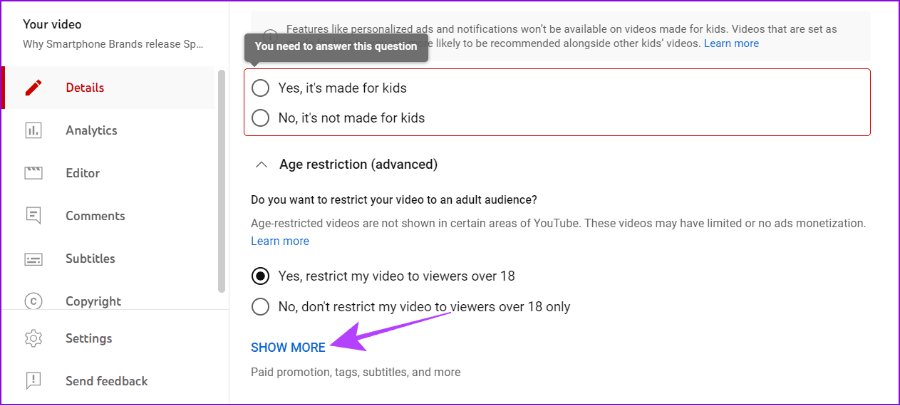 choose-show-more كيفية إيقاف تشغيل التعليقات على YouTube