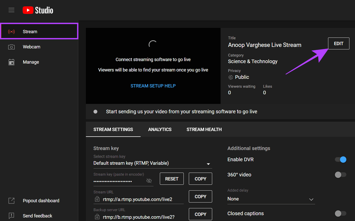 choose-stream-and-hit-edit كيفية إيقاف تشغيل التعليقات على YouTube