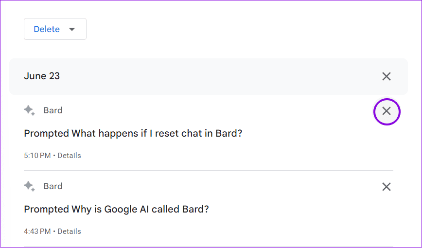 choose-the-X-button-next-to-the-prompt-you-want-to-delete كيفية عرض وحذف سجل Google BARD وبيانات النشاط