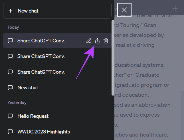 choose-the-conversation-and-hit-the-share-button كيفية مشاركة محادثات ChatGPT