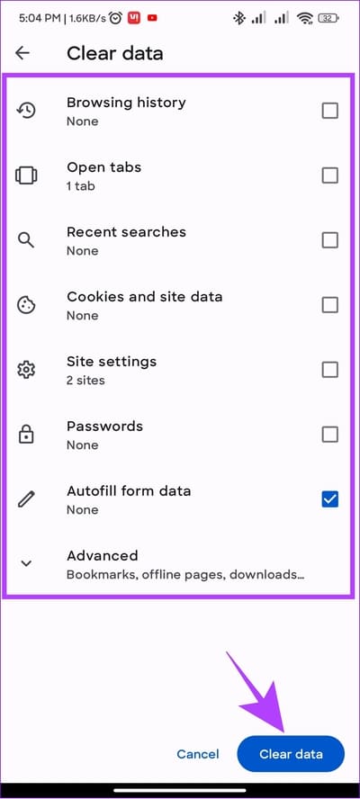 choose-the-option-and-hit-clear-data كيفية مسح ذاكرة التخزين المؤقت في Opera و Opera GX