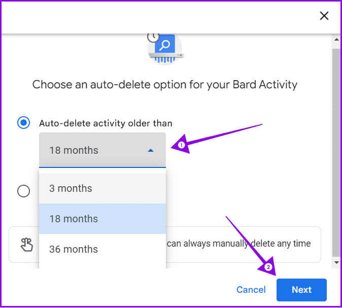 choose-the-time-frame-you-want-top-enable-auto-delete كيفية عرض وحذف سجل Google BARD وبيانات النشاط
