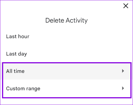 choose-the-time-range كيفية عرض وحذف سجل Google BARD وبيانات النشاط