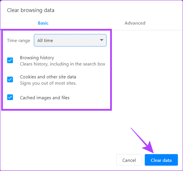 choose-what-to-delete-and-hit-clear-data كيفية مسح ذاكرة التخزين المؤقت في Opera و Opera GX