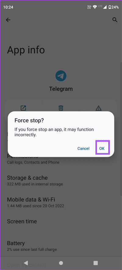 confirm-force-stop-telegram-android-693x1536-1 أفضل 6 إصلاحات لعدم مزامنة جهات الاتصال في Telegram على iPhone و Android