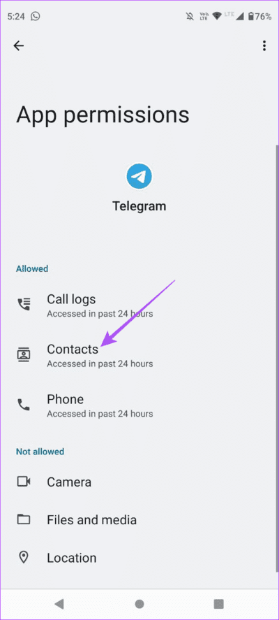 contact-permissions-telegram-android أفضل 6 إصلاحات لعدم مزامنة جهات الاتصال في Telegram على iPhone و Android