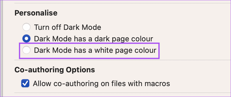 dark-mode-white-page-color-mac-ms-WOrd كيفية فرض الوضع الداكن في Microsoft Word على Windows و Mac