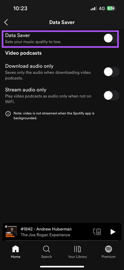 data-saver-turn-off-spotify-iphone-710x1536-1 أفضل 6 إصلاحات لعدم تنزيل ملفات البودكاست في Spotify على iPhone