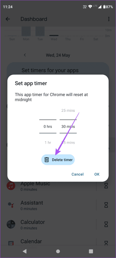 delete-timer-digital-wellbeing-android-693x1536-1 كيفية تعيين حدود التطبيق على Android