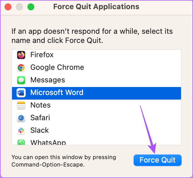 force-quit-ms-word-mac أفضل 6 إصلاحات لعدم عمل الوضع الداكن في Microsoft Word على Mac