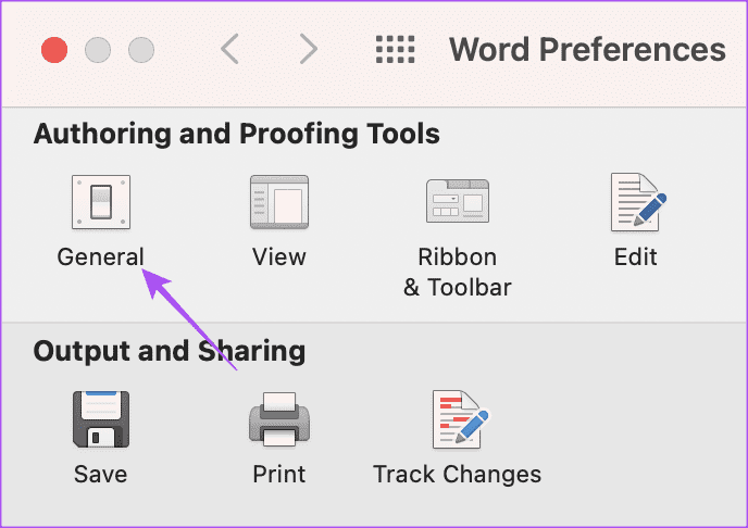 general-settings-ms-word-mac-1 كيفية فرض الوضع الداكن في Microsoft Word على Windows و Mac