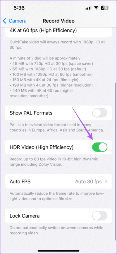 hdr-video-settings-camera-iphone-710x1536-1 أفضل 5 إصلاحات لعدم تسجيل فيديو HDR على iPhone