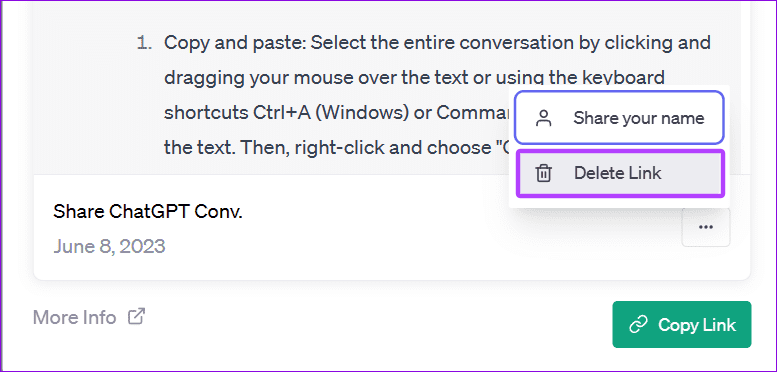 hit-delete-link-to-delete-the-ChatGPT-shared-links كيفية مشاركة محادثات ChatGPT