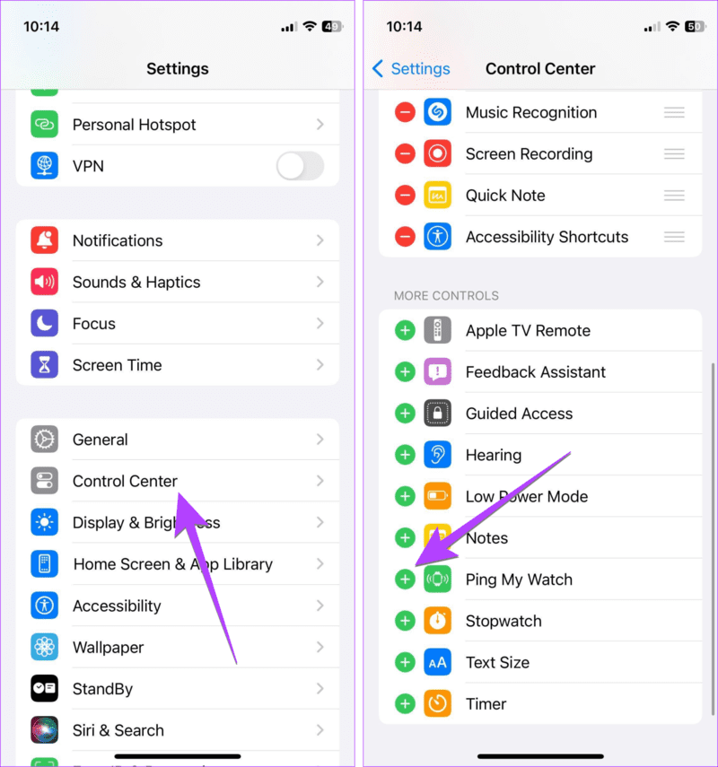 iPhone-Control-Center-Ping-Watch-iOS-17-1437x1536-1 كيفية اختبار اتصال لسماع رنين Apple Watch من iPhone والعكس بالعكس
