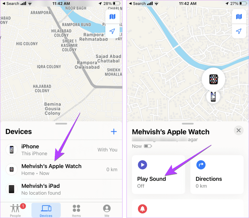 iPhone-Find-My-App-Ping-Apple-Watch كيفية اختبار اتصال لسماع رنين Apple Watch من iPhone والعكس بالعكس