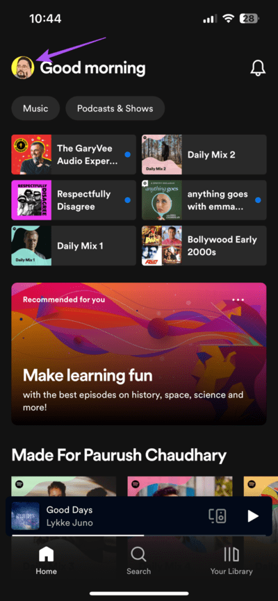 profile-icon-spotify-iphone-710x1536-1 أفضل 6 إصلاحات لعدم تنزيل ملفات البودكاست في Spotify على iPhone