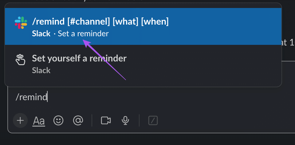 remind-command-slack-desktop كيفية جدولة الرسائل في Slack على الهاتف المحمول وسطح المكتب