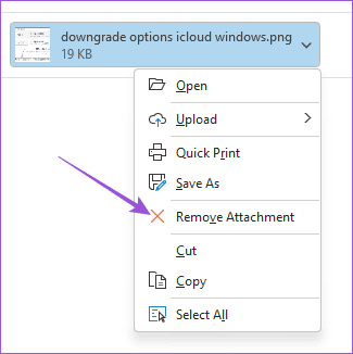 remove-attachment-outlook-email-windows كيفية إضافة صور إلى بريد Outlook الإلكتروني ومضمنة في البريد الإلكتروني على الهاتف المحمول وسطح المكتب