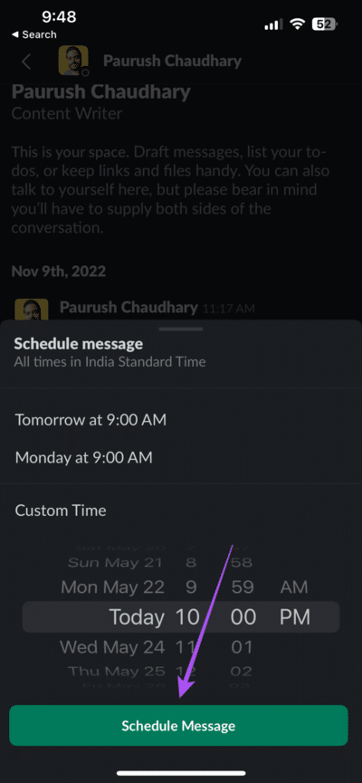 schedule-message-custom-time-slack-mobile-710x1536-1 كيفية جدولة الرسائل في Slack على الهاتف المحمول وسطح المكتب