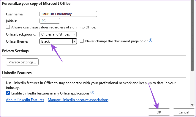 select-black-theme-for-ms-word-windows-11 كيفية فرض الوضع الداكن في Microsoft Word على Windows و Mac