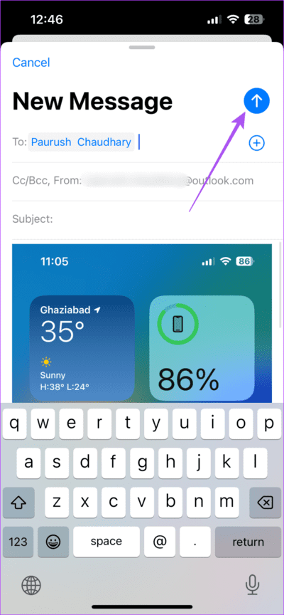 send-email-mail-app-iphone-711x1536-1 كيفية إرفاق الصور برسالة بريد إلكتروني في تطبيق Mail على iPhone و iPad و Mac