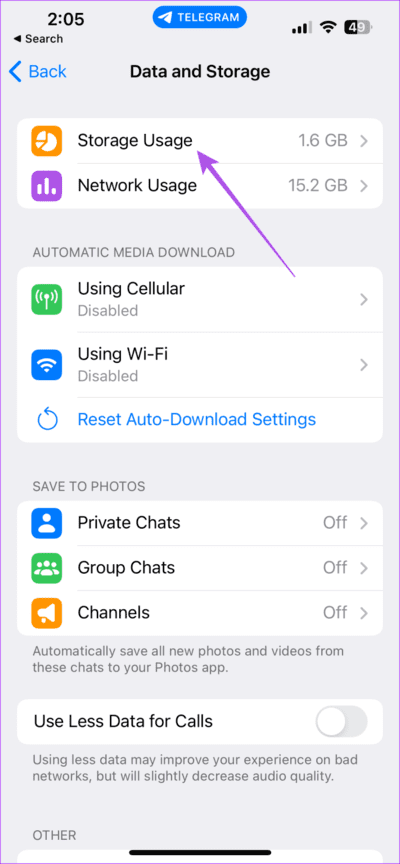 storage-usage-settings-telegram-iphone-711x1536-1 أفضل 6 إصلاحات لعدم مزامنة جهات الاتصال في Telegram على iPhone و Android