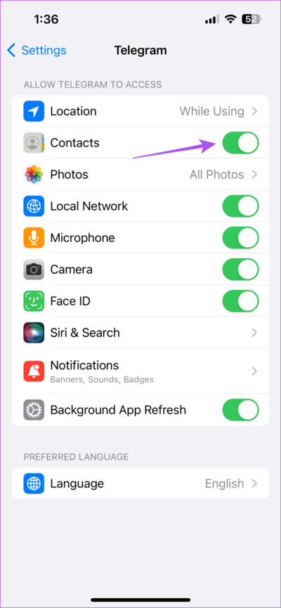 sync-contact-telegram-settings-iphone-711x1536-1 أفضل 6 إصلاحات لعدم مزامنة جهات الاتصال في Telegram على iPhone و Android